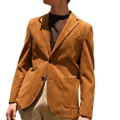 Herren Wildlederanzug Elegant Lederanzug mit Revers und Taschen