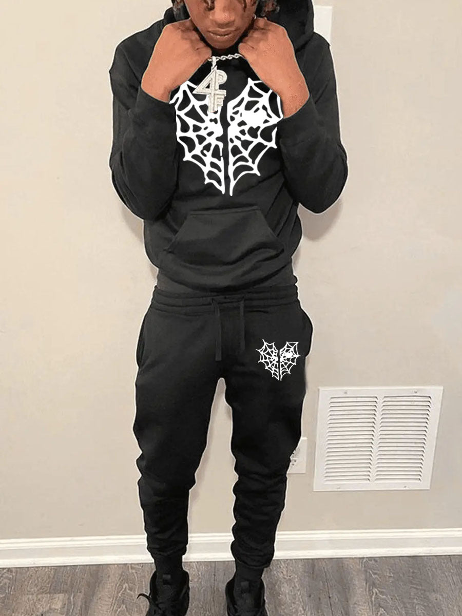 Herren Jogginganzug Spinnennetz Motiv Streetwear Set