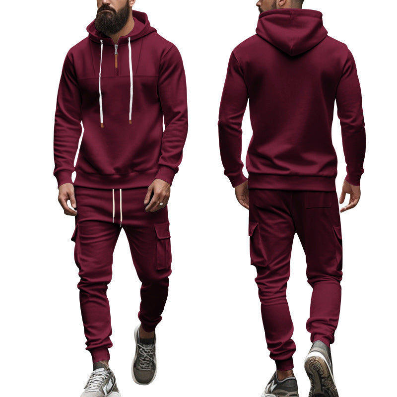 Herren Hoodie Jogginganzug mit Cargo-Taschen Komfort Hochkragen