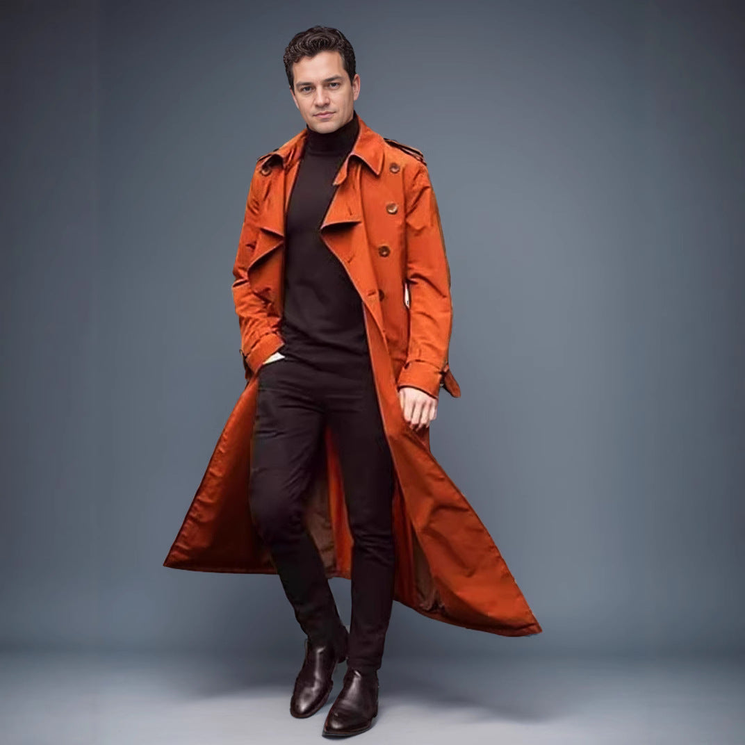 Herren Trenchcoat Modern mit Doppelknopfleiste Schwarz