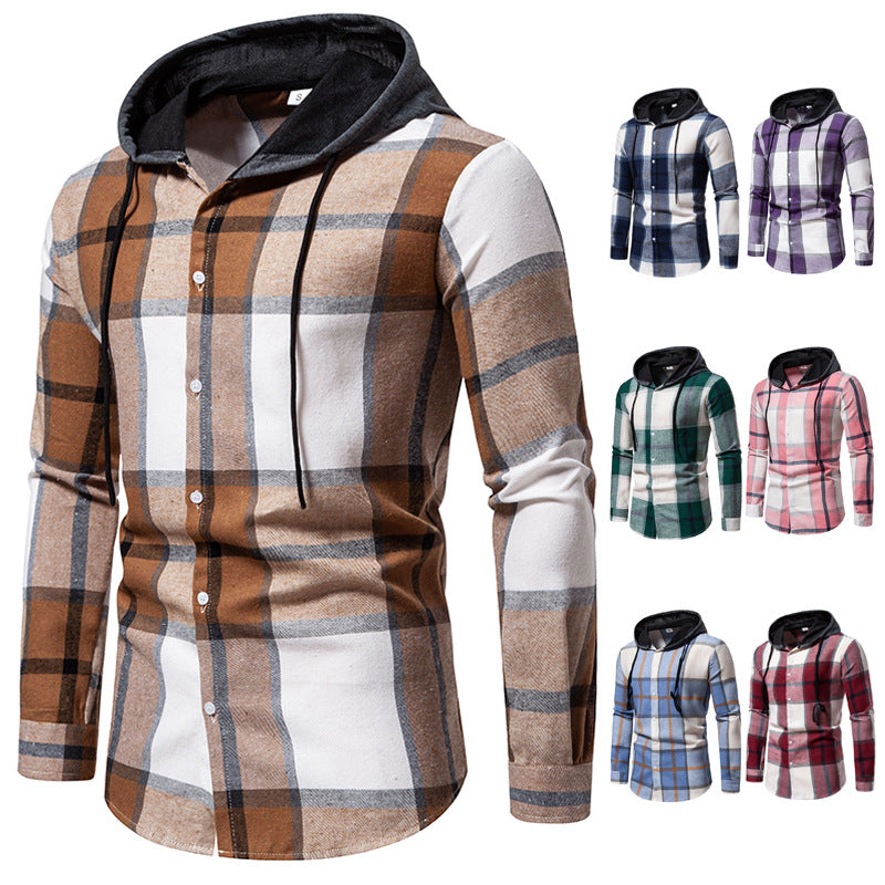 Herren Karo-Hemd Kapuze Bequem Modern - BerlinGlamour