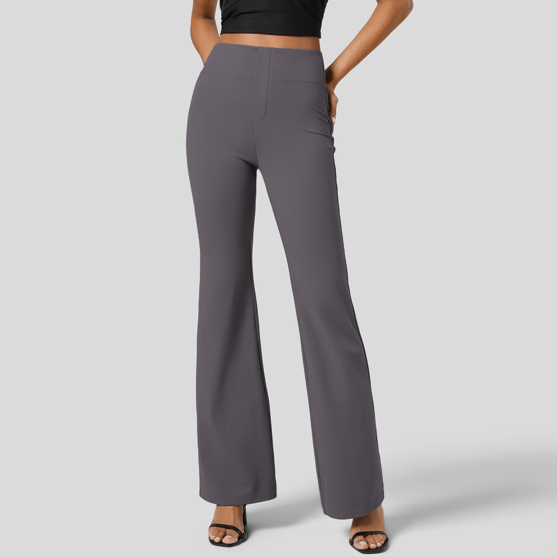 Damen Hohe Schlaghose Elastischer Bund Figurschmeichelnd Slim Fit - BerlinGlamour