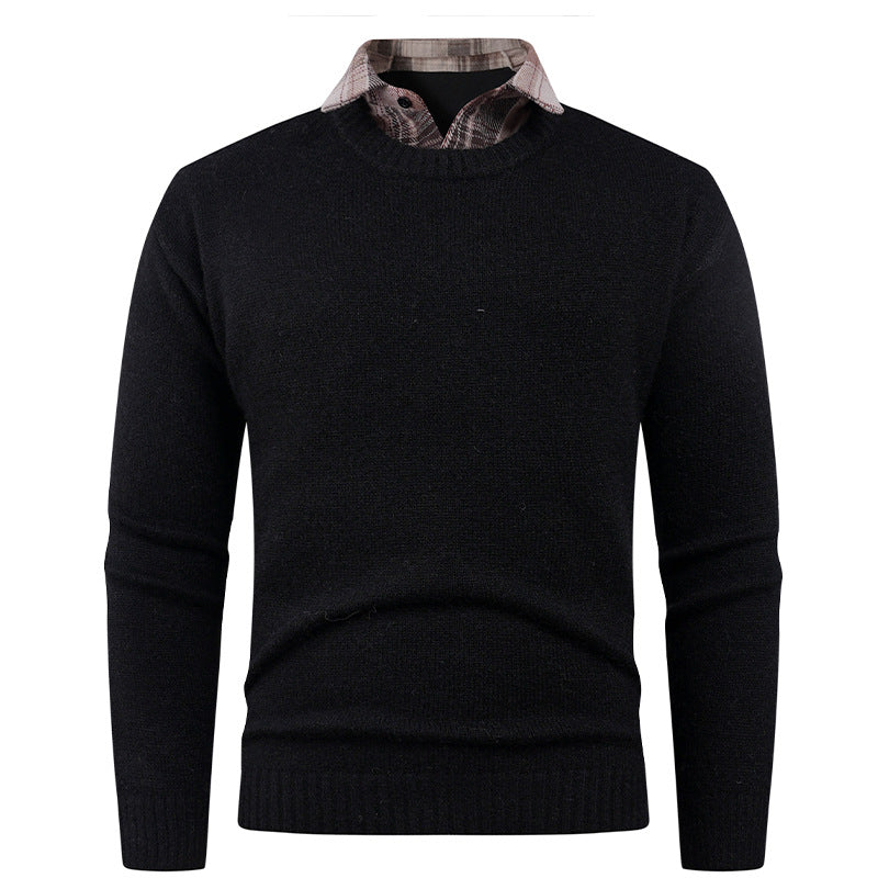 Herren Pullover Rundhals Fein mit Hemdkragen Modern
