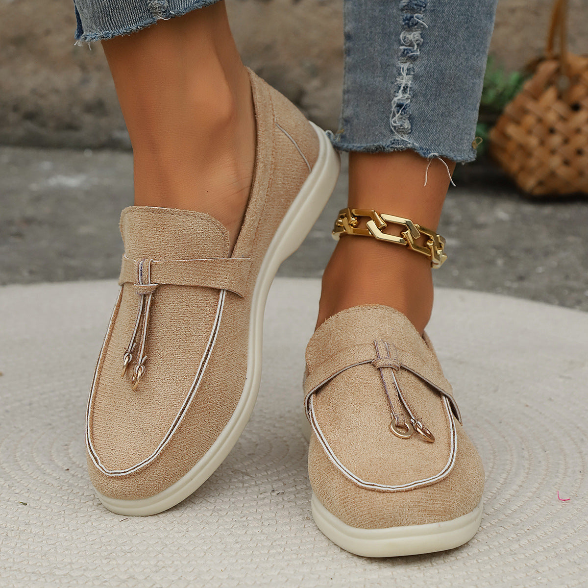 Damen Mokassin Schuhe Modern Gold Dekor - BerlinGlamour