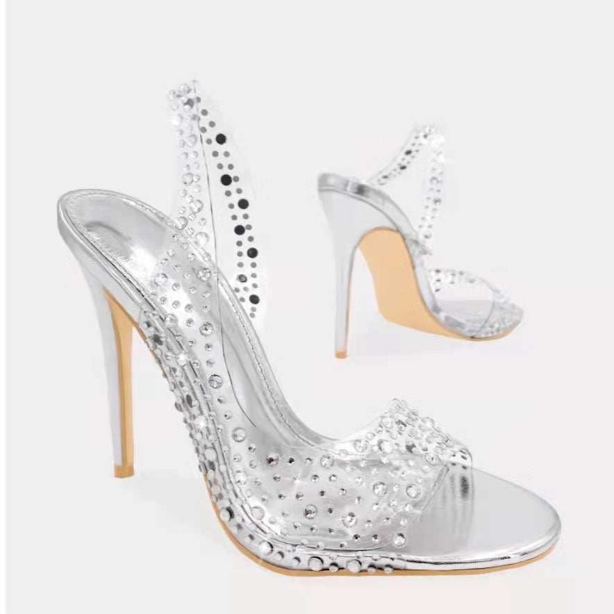 Damen High Heel Sandalen Glitzer Strass Schuhe Party