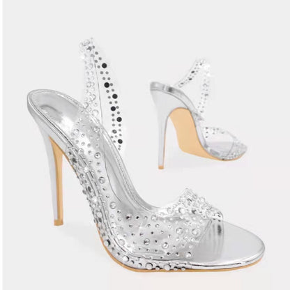 Damen High Heel Sandalen Glitzer Strass Schuhe Party