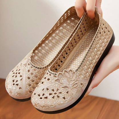 Damen Ballerinas Blumenmuster Rutschfest