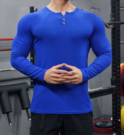 Herren Langarm Henley-Shirt Strukturiert Rippdesign Modern