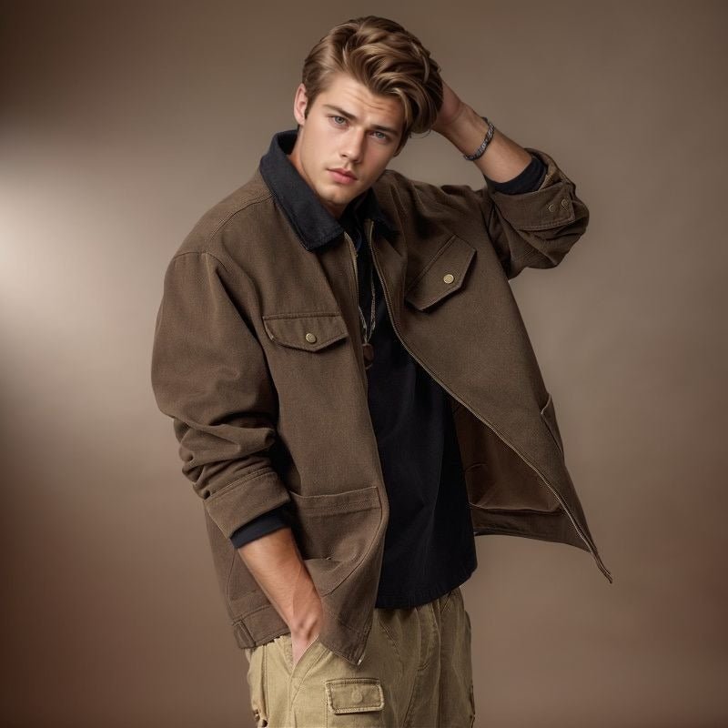 Herren Jacke Utility Style mit Klappentaschen Reißverschluss