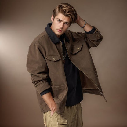 Herren Jacke Utility Style mit Klappentaschen Reißverschluss