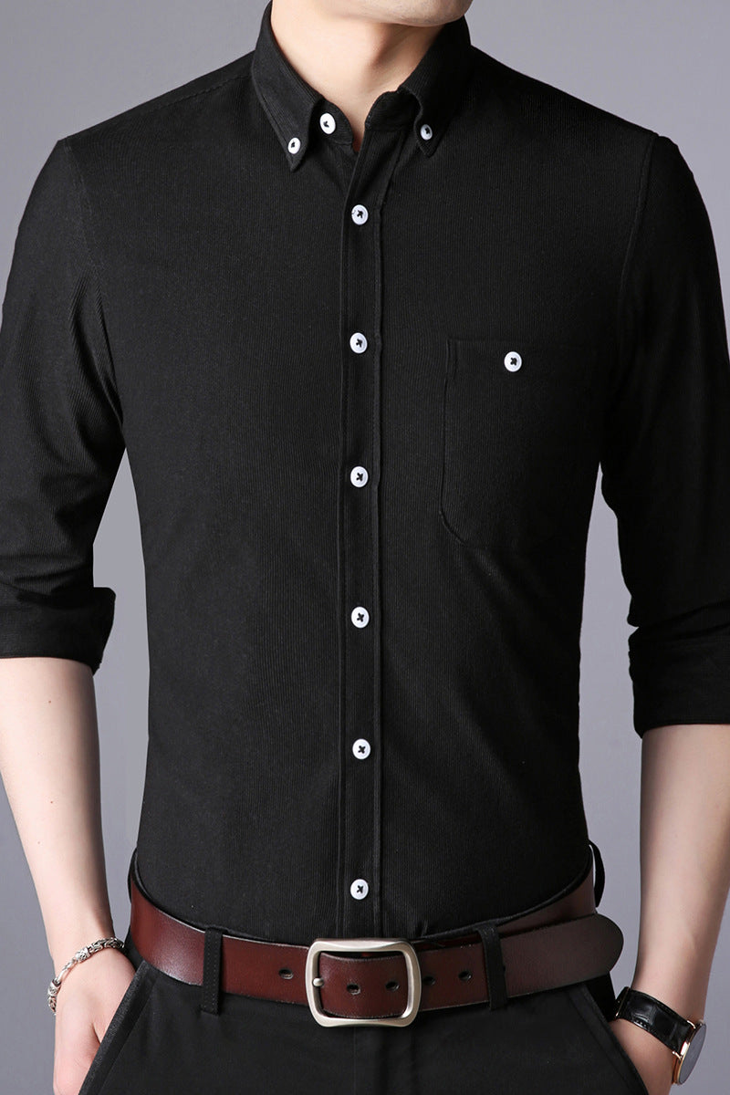 Herren Langarmhemd Klassisch Slim Fit Button Down Kragen