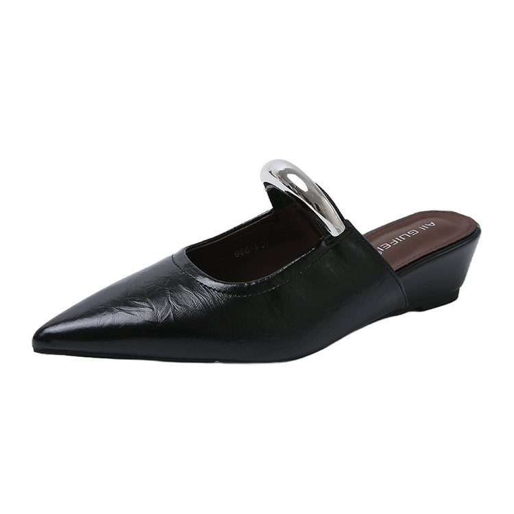 Damen Mules Slingback Schuhe Spitz Mit Ketten Dekor Elegant
