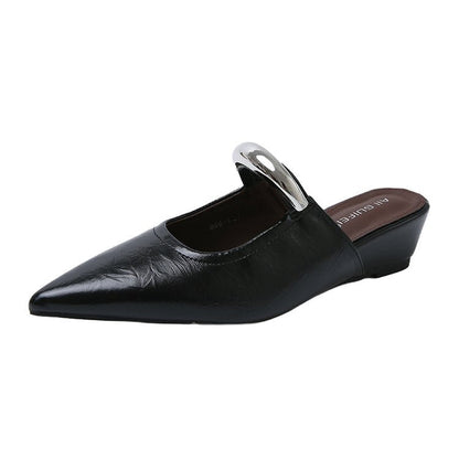 Damen Mules Slingback Schuhe Spitz Mit Ketten Dekor Elegant