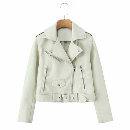 Leder Bikerjacke Damen Schnallenverschluss Schwarz