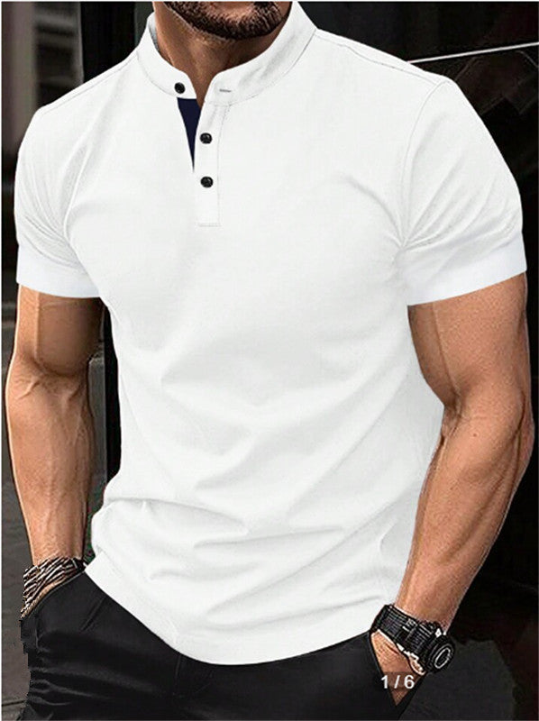 Herren Polohemd Kurzarm Elegantes Stehkragen