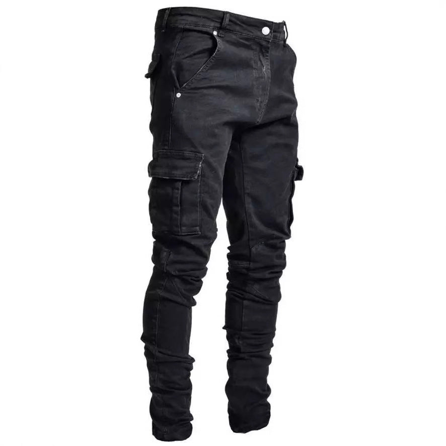 Herren Jeans Slim Fit Cargo Hose Multifunktional