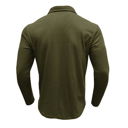 Herren Polohemd Langarm Modern mit Holzknöpfen und Brusttasche