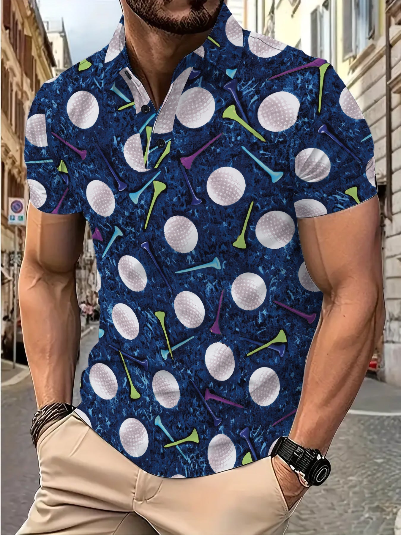 Herren Polohemd Golf Motiv Modern Trendig