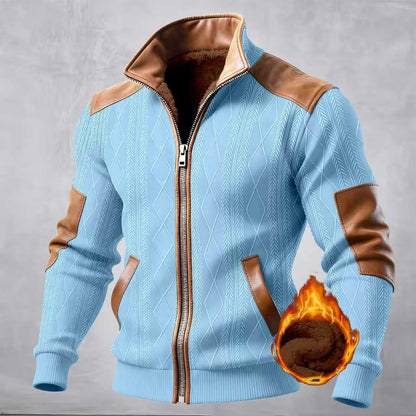 Herren Lederjacke Mit Muster Und Innenfutter Schwarz