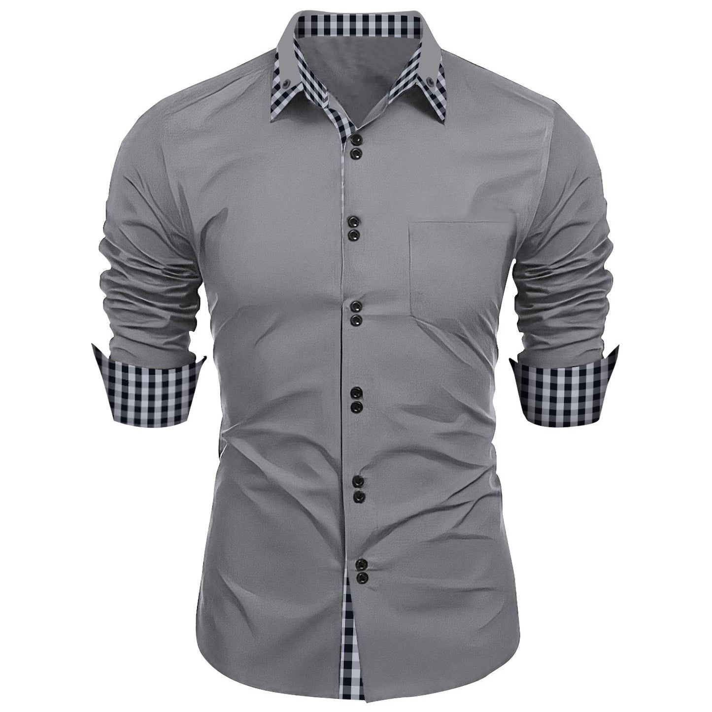 Herren Langarmhemd Modern mit Knöpfen Kontrastmanschette