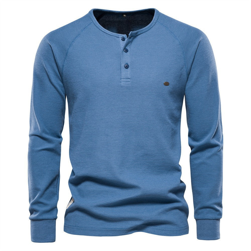 Herren Langarmshirt Modern mit Knopfleiste und Struktur Oberfläche