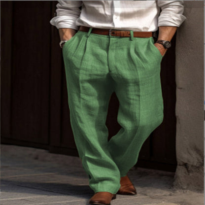 Herren Leinenhose Slim Fit 2 Taschen Elegant