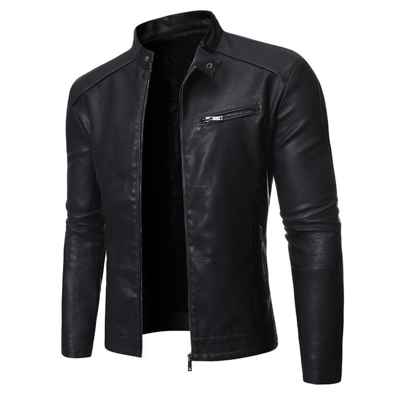 Herren Lederjacke Elegant Stehkragen Modern