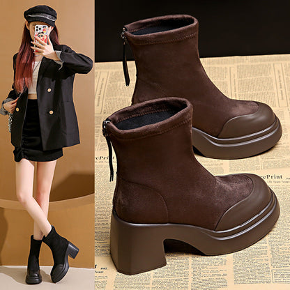 Damen Stiefel High Heels Blockabsatz Reißverschluss Schuhe - BerlinGlamour