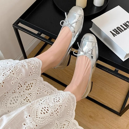 Damen Ballerinas Elegante Schleife Glanzleder