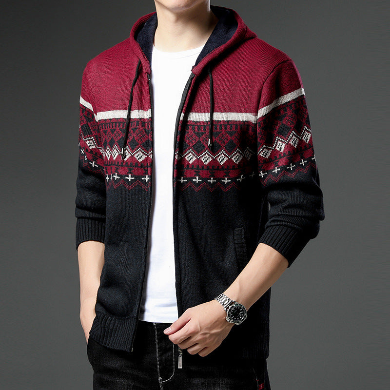 Herren Strickjacke Kapuze Gemustert Bequem