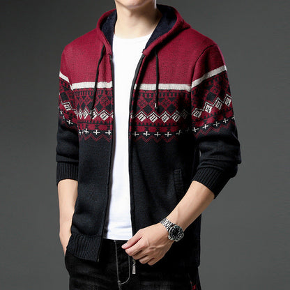 Herren Strickjacke Kapuze Gemustert Bequem