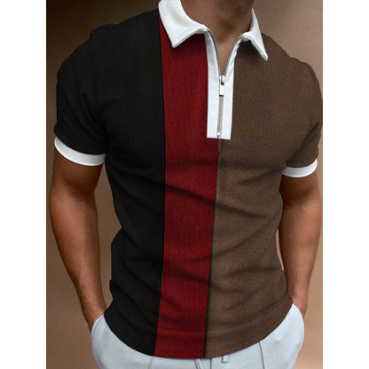 Herren Polo Shirt Farbblock Zip Modern Sportlich