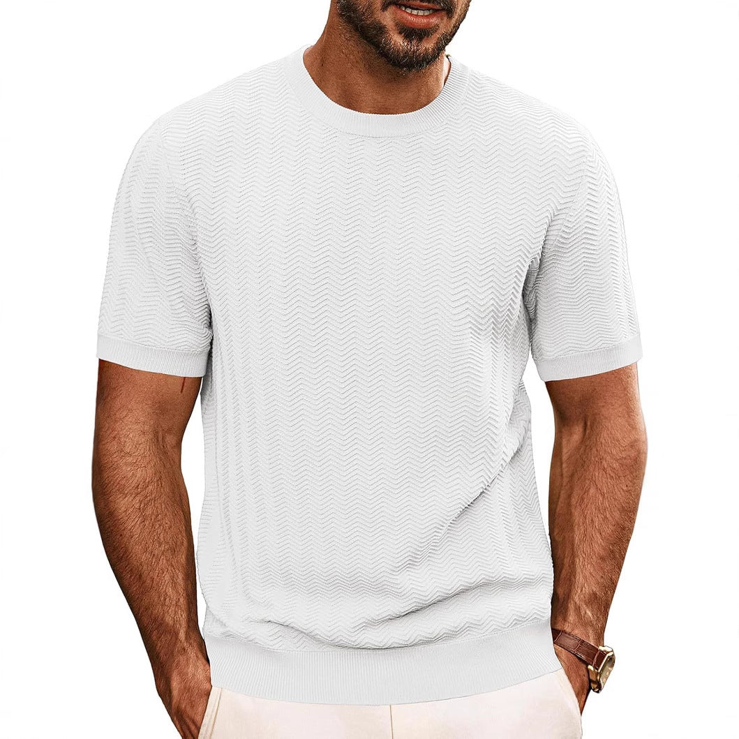Herren T-Shirt Rundhals Strukturiert Modern