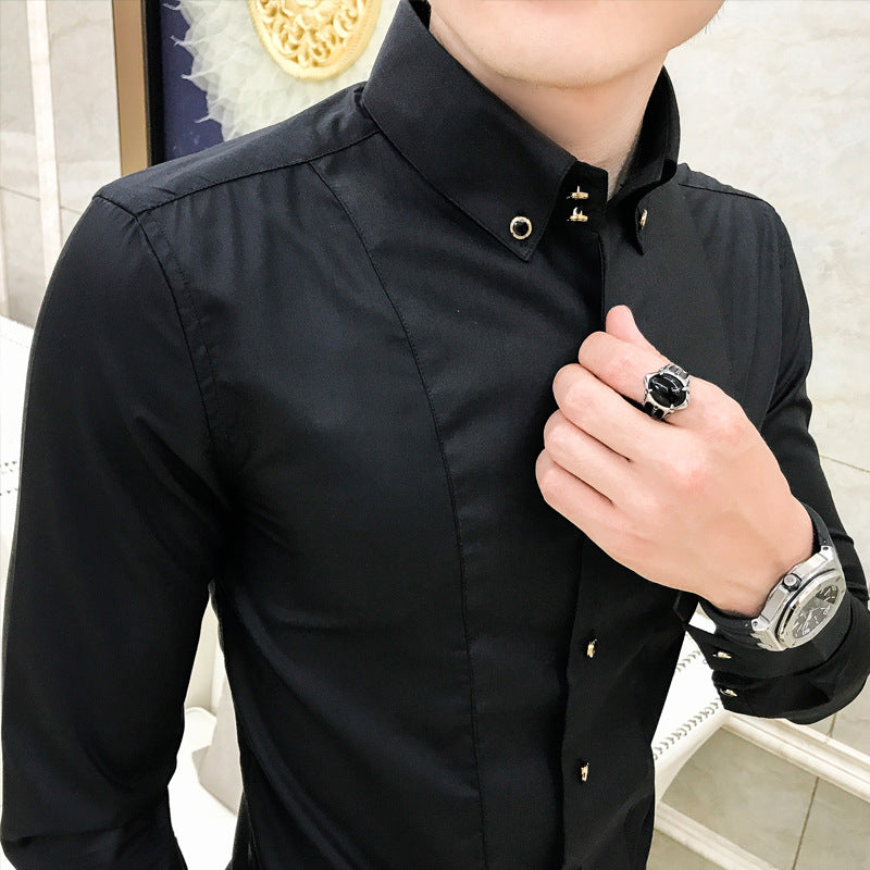 Herren Langarmhemd Elegant Slim Fit mit Knöpfen