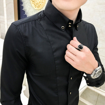 Herren Langarmhemd Elegant Slim Fit mit Knöpfen