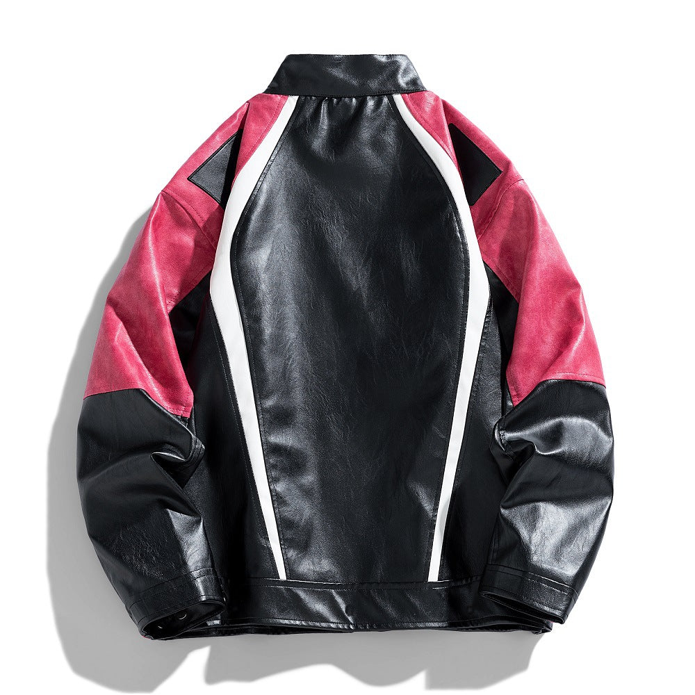 Herren Lederjacke Urban Style Schwarz Mit Farbblock