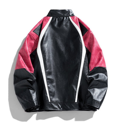 Herren Lederjacke Urban Style Schwarz Mit Farbblock