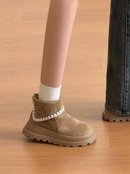 Damen Stiefeletten Weiches Wildleder Rippensaum Wintermode