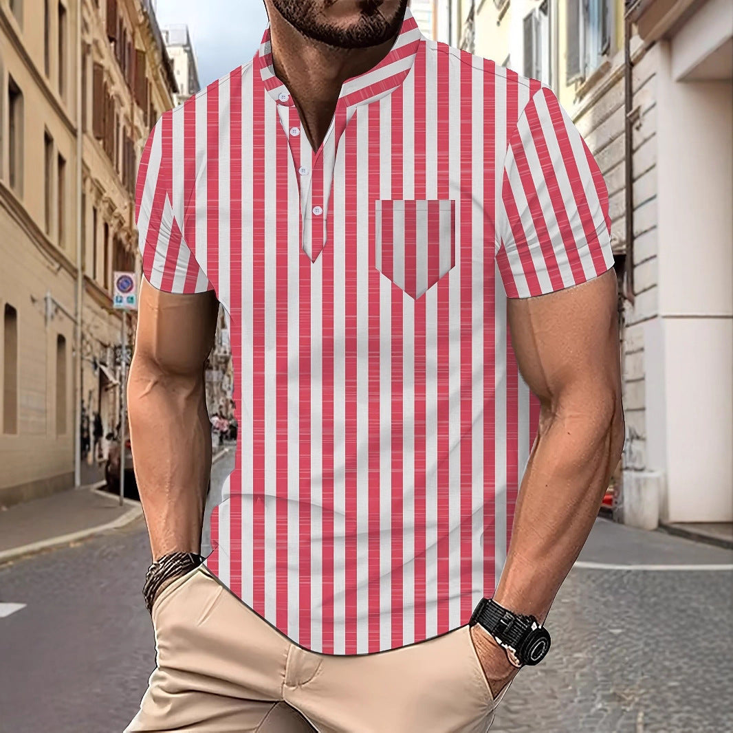 Herren Kurzarm-Hemd Modernes Streifenmuster Berlin Style
