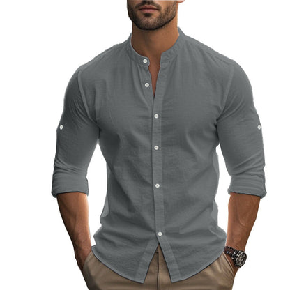 Herren Langarmhemd Modern mit Kontrastknöpfen Slimfit