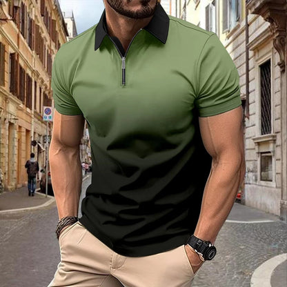 Herren Poloshirt Kurzarm Farbverlauf Modern mit Reißverschluss