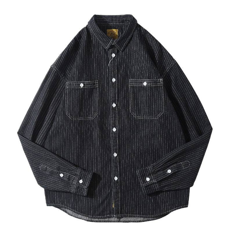 Herren Denim-Jacke Modern Streifenmuster mit Brusttaschen