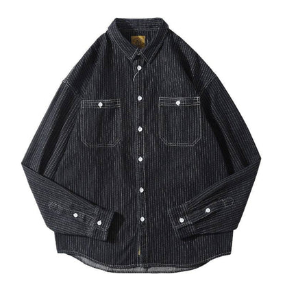 Herren Denim-Jacke Modern Streifenmuster mit Brusttaschen