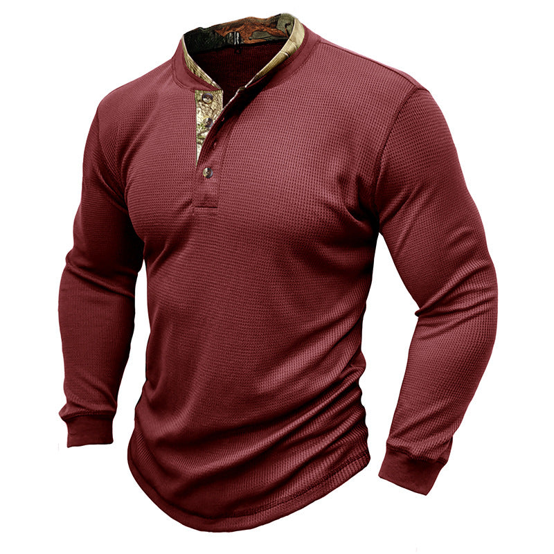 Herren Langarmhemd Stehkragen Modern Kontrastdetails