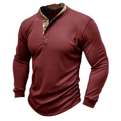 Herren Langarmhemd Stehkragen Modern Kontrastdetails