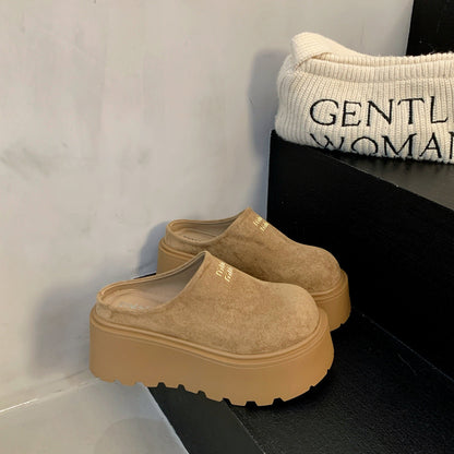 Damen Clogs Hohe Plattform Veloursleder Elegant