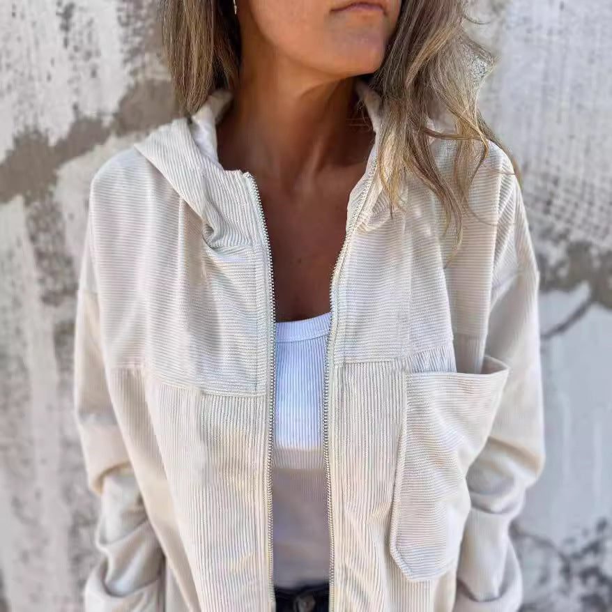 Damen Cordjacke Slim Fit mit Taschen Braun