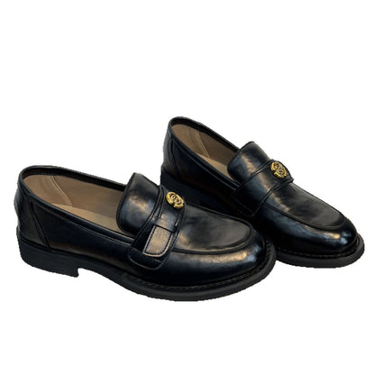 Elegante Damen Mokassins Leder Schnalle Braun