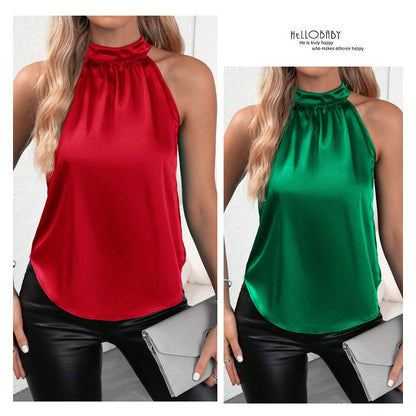 Elegantes Damen-Top mit hoher Kragen Satin-Finish Modern