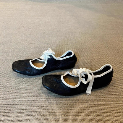 Damen Ballerinas Elegante Leder Schuhe Schwarz Damenmode